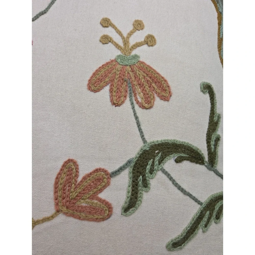 Crewel Embroidered‎ Pillow Fringe Jacobean French 20